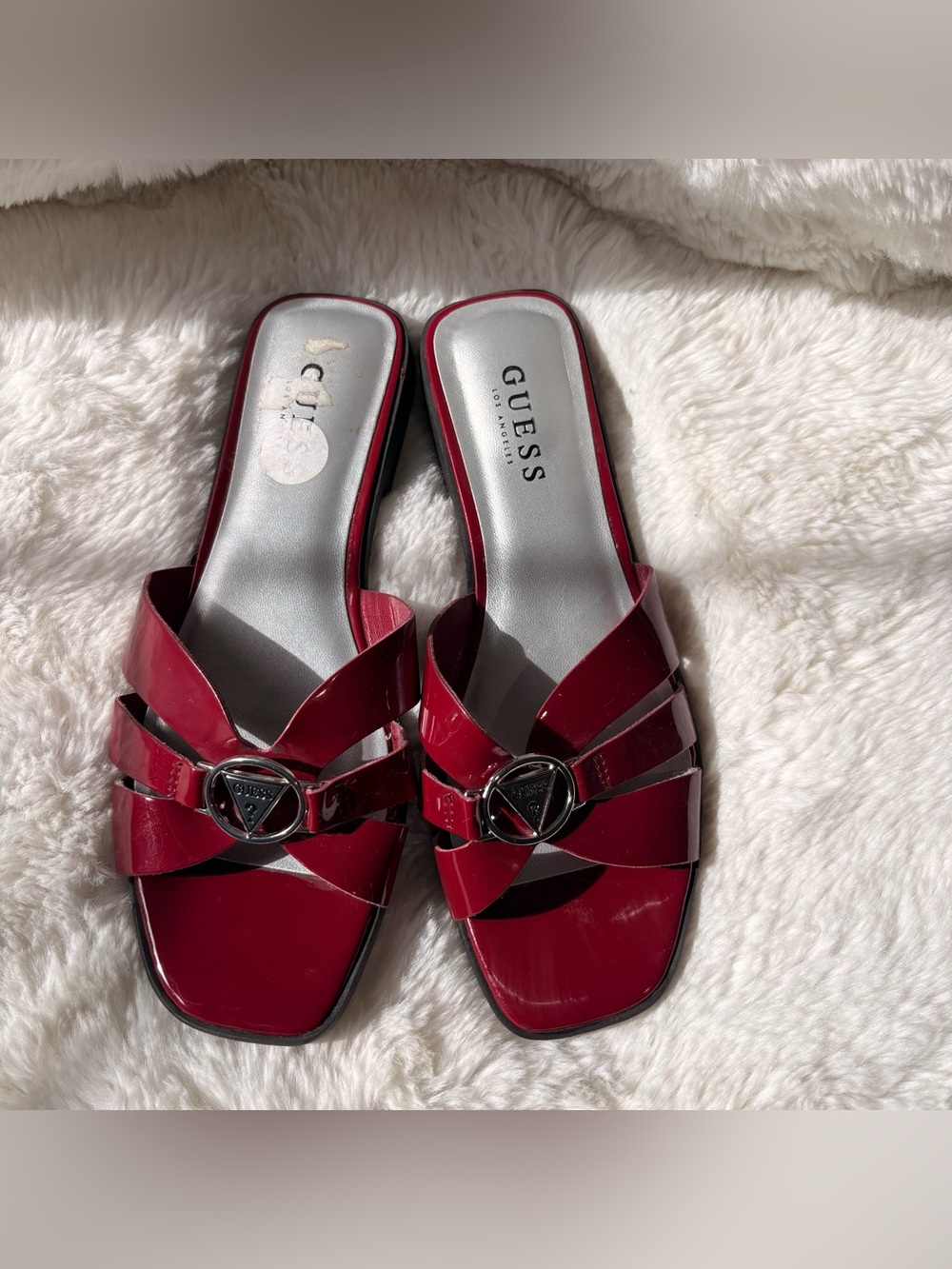 Guess Red Slip On Sandals, NWOT, Size 8.5 M